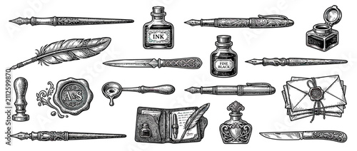 Принти на полотні Vintage Writing Implements and Stationery Collection