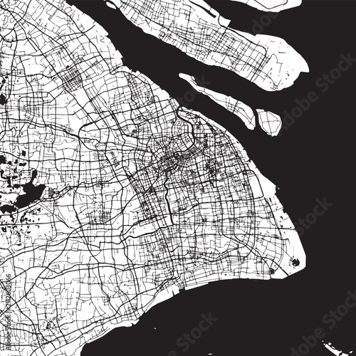Canvas Print Shanghai Vector Map - Detailed City Street Plan, Huangpu River and Expressway Ri