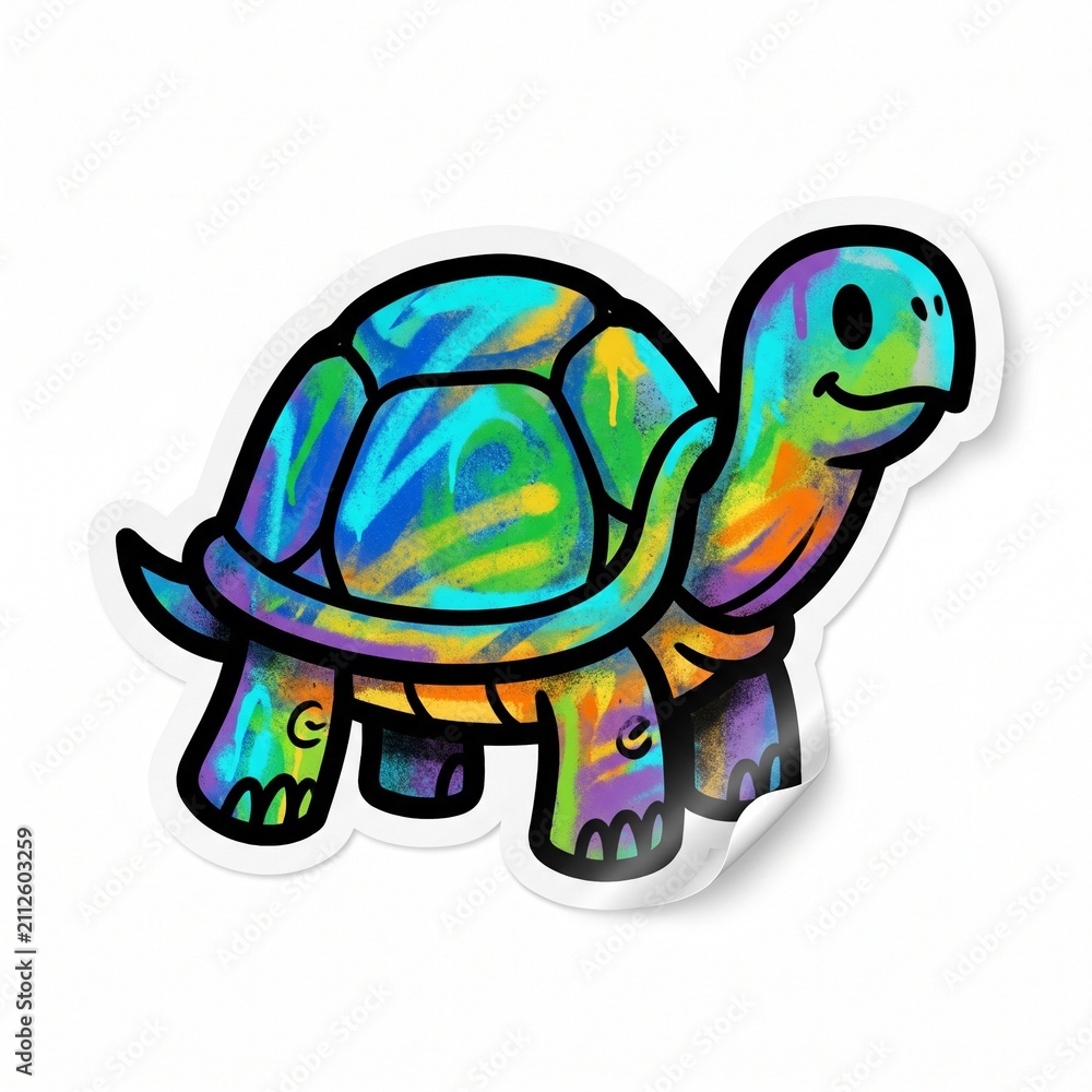 Obraz premium Cute Turtle Color Splash Sticker Mural Character