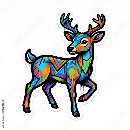 Neon Deer Geometric Sticker Mural Character