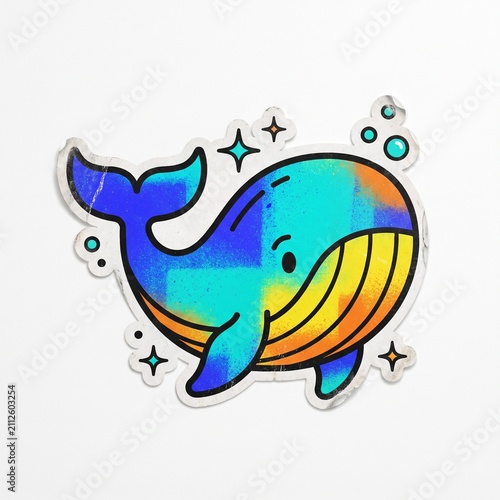 Happy Blue Whale Sticker Mural Character