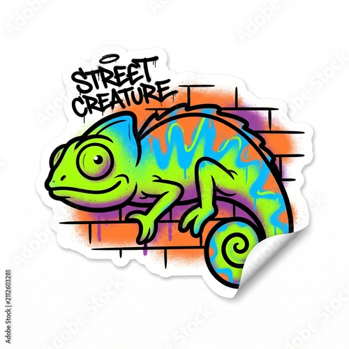 Chameleon Street Creature Sticker Mural Character