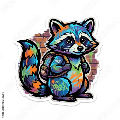 Raccoon Graffiti Style Sticker Mural Character