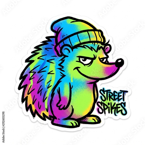 Neon Hedgehog Urban Sticker Mural Character