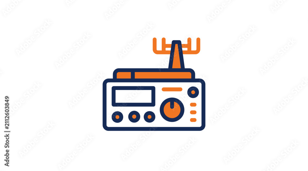Naklejka premium Vintage Radio Icon, Retro Broadcast Receiver, Communication Device