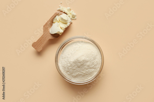 Bowl of powdered milk with ...