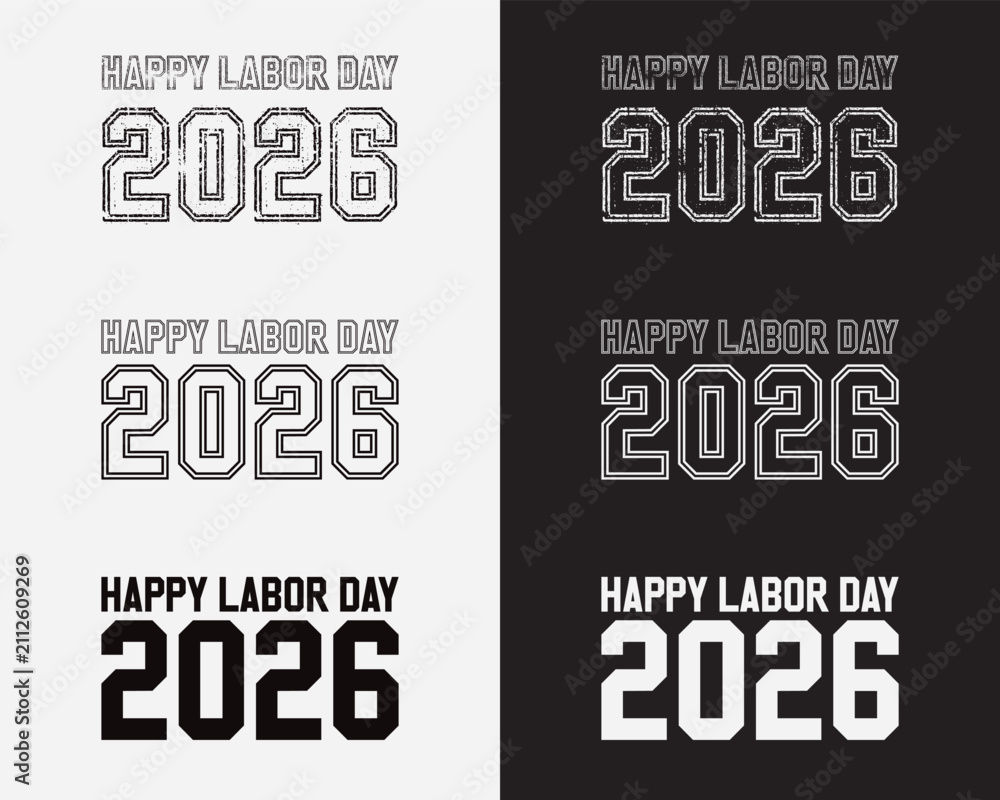 Obraz premium Vintage Happy Labor Day 2026 Grunge Lettering Vector Collection