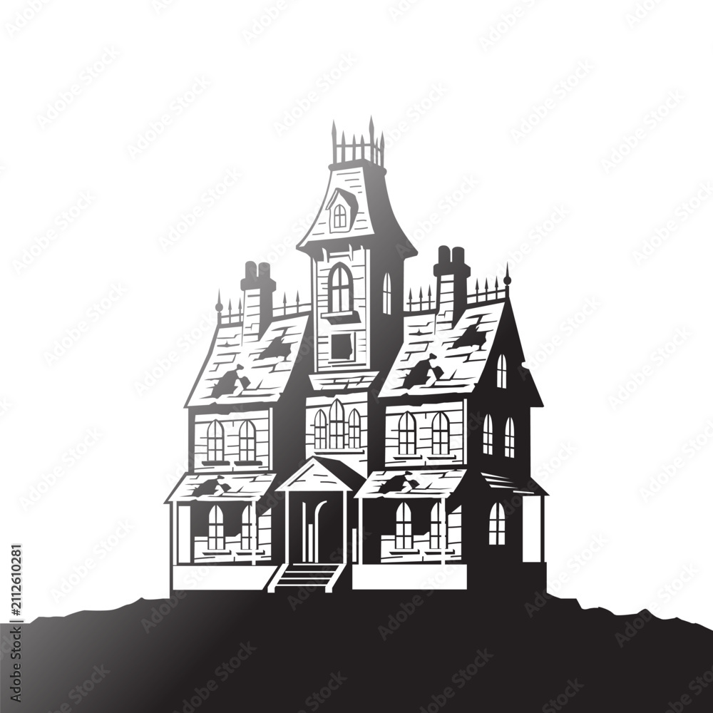 Fototapeta premium Spooky haunted mansion illustration for Halloween background design vector.