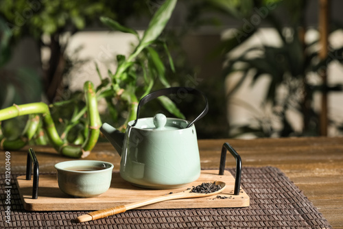 Tray with cup and teapot of...