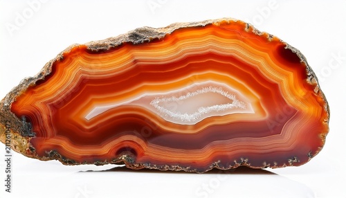 Plakat polished orange agate geode slice isolated on white background