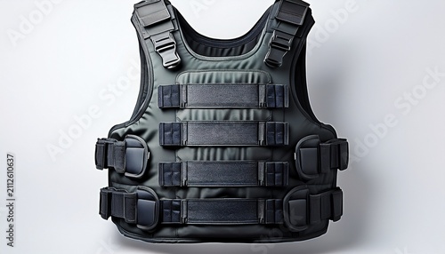 black tactical body armor vest isolated on white background