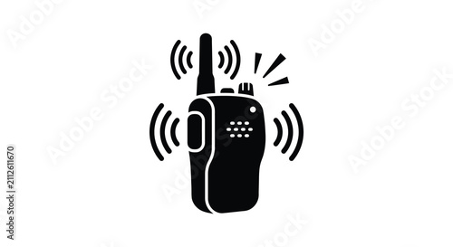 Obraz na płótnie Two way radio silhouette with signal waves black on white background
