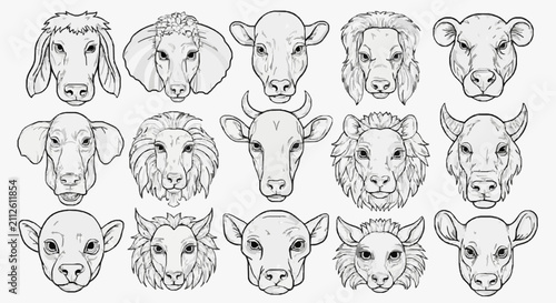 Foto Illustrated Animal Faces Collection.