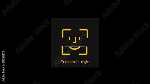 Trusted Login Facial Recognition Technology and Cyber Security Icon Animation. Modern Biometric Verification and Cybersecurity Concept