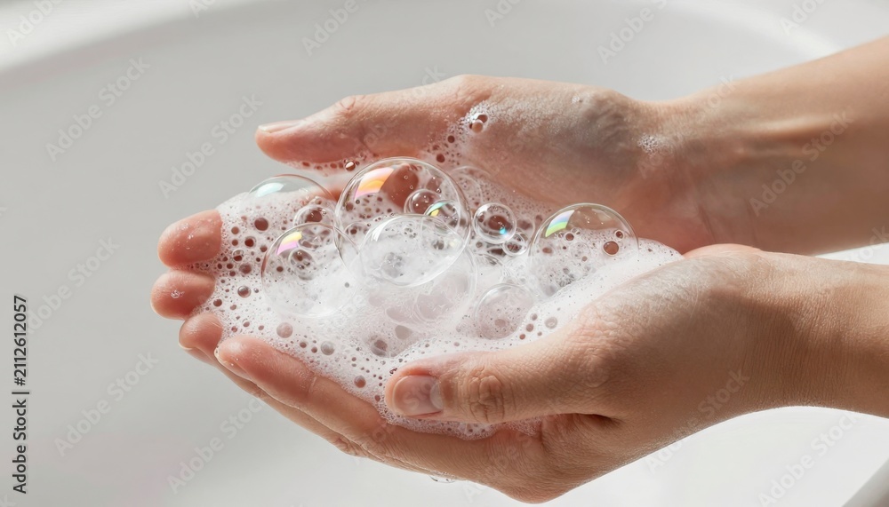 Fototapeta premium Hands Cupping Soapy Lather with Bubbles