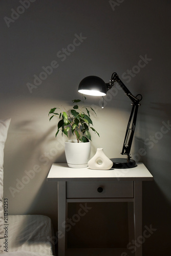 Glowing lamp with plant on ...