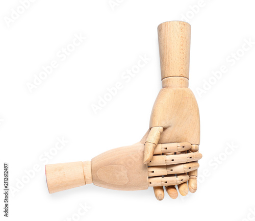 Wooden hands holding togeth...