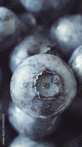 Extreme Close Up of Ripe Blueberries Rotating in Vertical View
