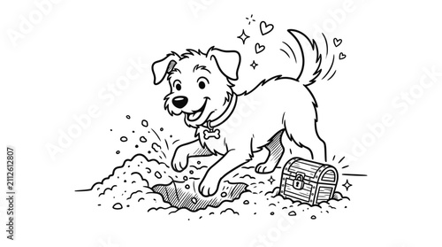 Canvastavla Cute dog digging up buried treasure in backyard