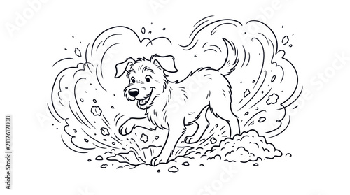 Принти на полотні Playful dog digging in garden with flying dirt