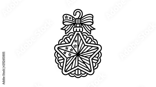 Sleek Black and White Holiday Star Shaped Ornament with Ribbon and Hanger for Festive Decorations