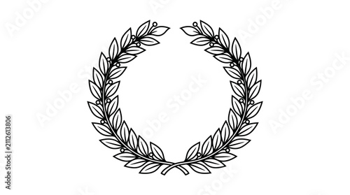 Sleek Black and White Laural Wreath for Awards Badges or Decorative Use with high quality professional line art symbols for modern creative design and digital branding projects