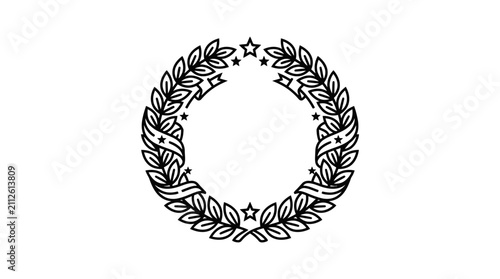 Sleek Black and White Laurel Wreath with Stars Minimalist Symbolic Design for Awards Medals or Badges