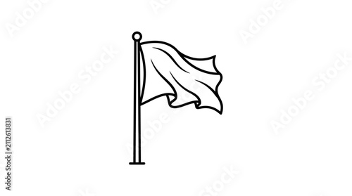 Sleek Black and White Line Drawing of a Flag Waving on a Tall Flagpole Against a Plain with high quality professional line art symbols for modern creative design and digital branding projects