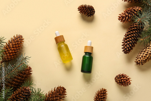 Bottles of essential oil wi...