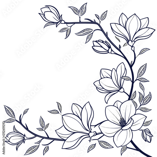 magnolia border frame vector