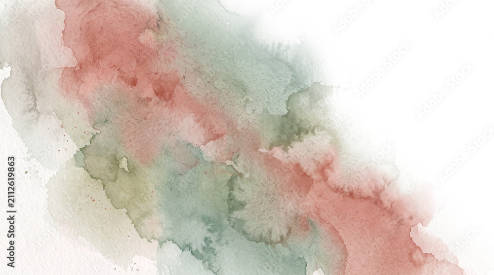 Fototapeta premium Red and green blotchy watercolor background with an area of transparency on the upper right