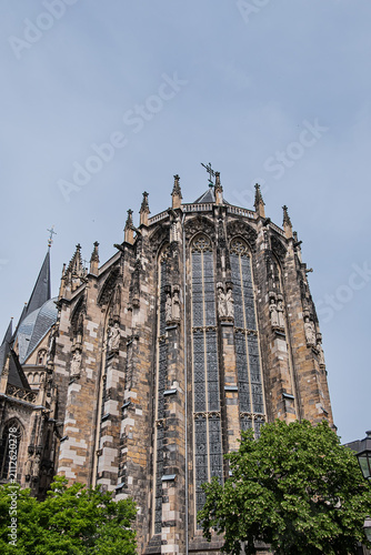Roman Catholic Aachen Cathedral (Aachener Dom) is one of the oldest cathedrals in Europe (from 796), main Aachen's landmark and a cultural heritage. Aachen, Germany.