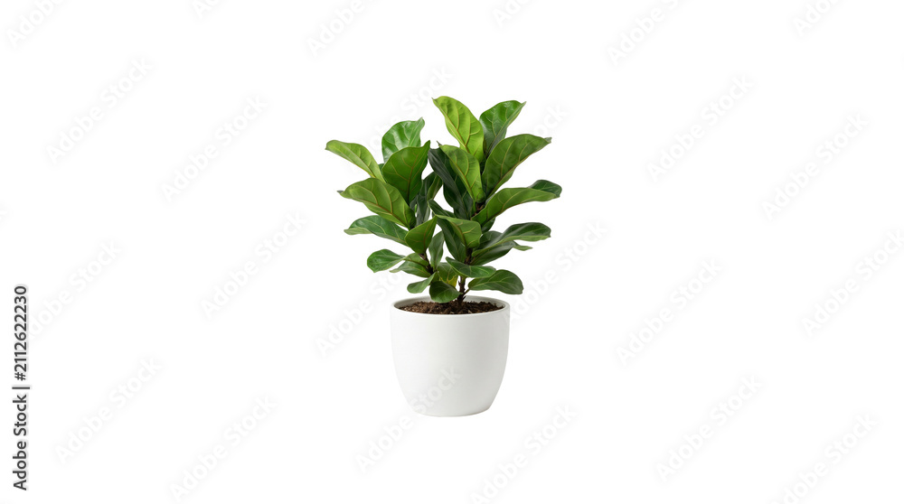 Fototapeta premium Potted fiddle leaf fig plant with large green leaves in a minimalist as transparent cutout