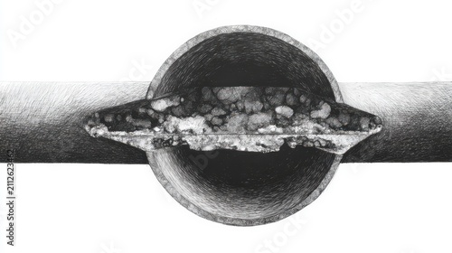 Cross Section Pipe Drawing Showing Internal Corrosion and Scale Buildup