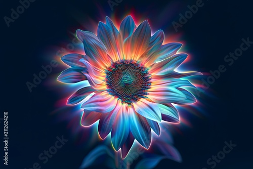 Illustration of bright glowing flower with abstract background.