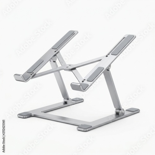 Aluminum Laptop Stand Isolated on White Background, Modern Ergonomic Computer Accessory