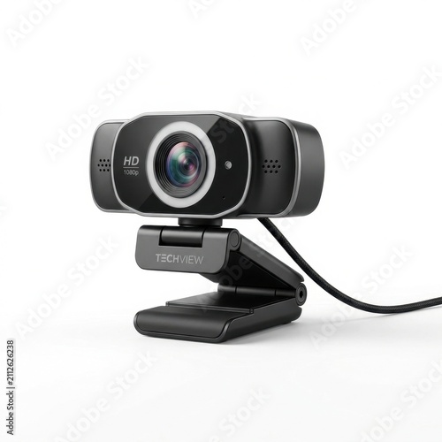 HD Webcam Isolated on White Background, Modern Video Communication and Technology Accessory