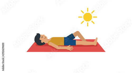 Photography Person relaxing and sunbathing on a red mat.