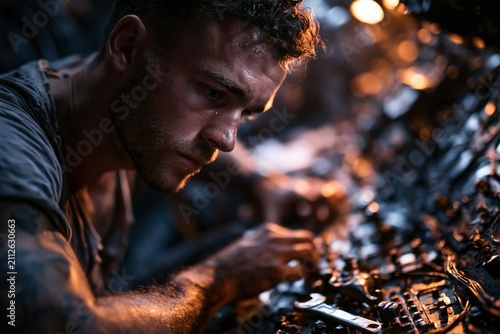 Man Repairing Intricate Machinery