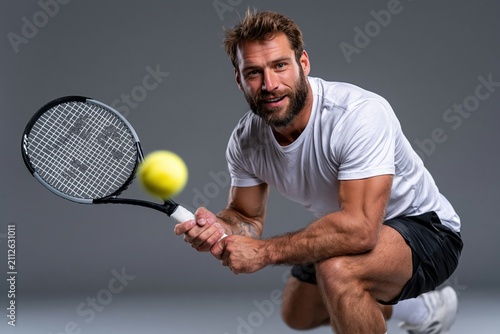 Athletic Man Playing Tennis Studio Shot