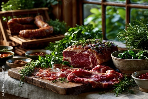 Raw Meat and Sausages With Herbs