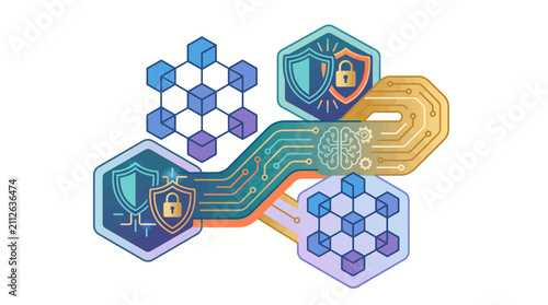 Abstract Technology Background with Hexagons and Circuit Lines.