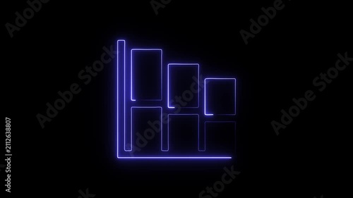Abstract neon blue line art bar chart graphic showing declining data a glowing outline of a vertical