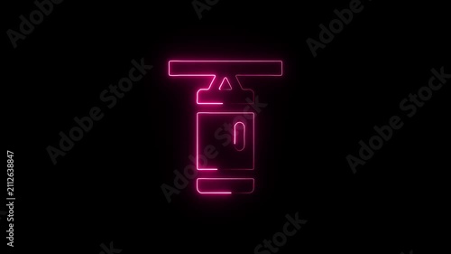 Pink neon cable car icon a minimalist glowing line art representing a or tram lift system on black