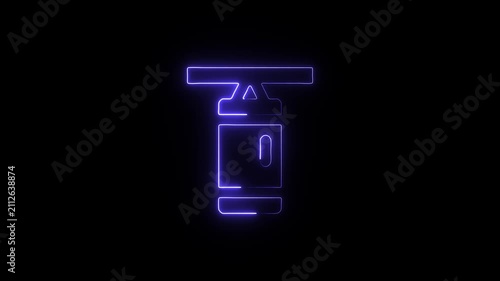 Blue neon cable car icon a sleek glowing line art illustrating a lift on dark background