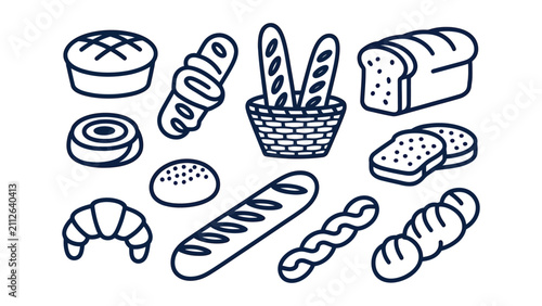 Konstfotografi Assorted bakery set including bread loaves, baguettes, croissants, and pastries