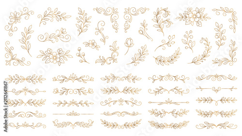 Gold vintage floral flourish dividers and corner frames.