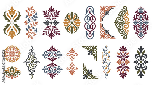 Set of vintage ornamental floral designs for borders and corners.