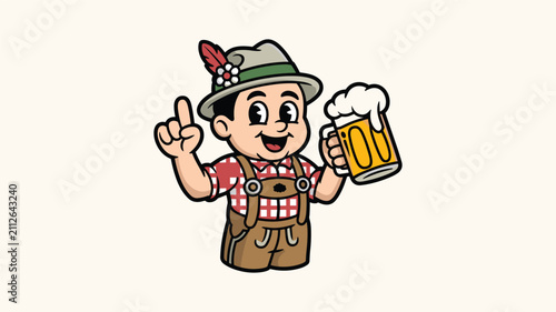 Konstfotografi Man in traditional German lederhosen holding beer mug and pointing, retro style