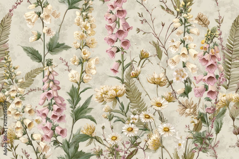 Obraz premium Vintage floral pattern with delicate wildflowers.